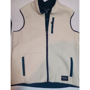 Eddie Bauer Mens Chilali Shearling Fleece Vest Size XL Cream Full Zip Sherpa